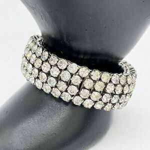 Vintage Hirflex 4 Rows Clear Rhinestones Expandable Stretch Bracelet